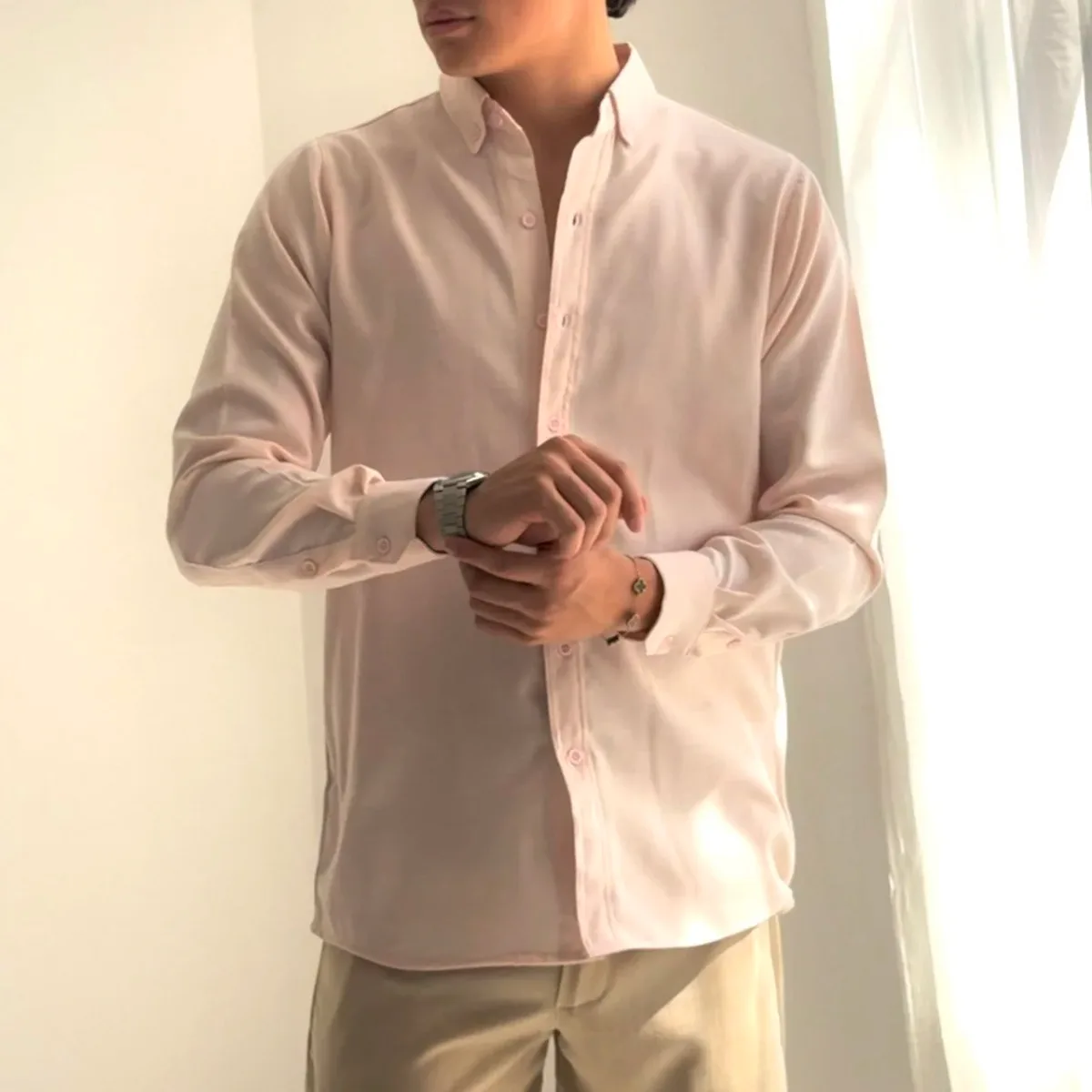 Camisa Manga Larga Lino Egipcian Rosado Claro